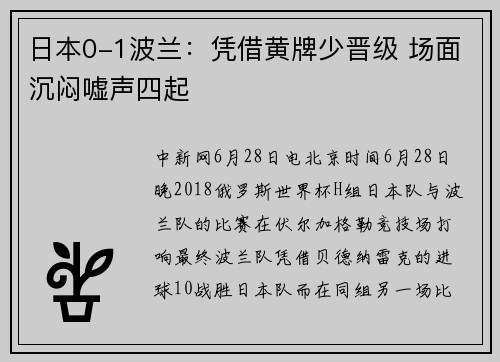 日本0-1波兰：凭借黄牌少晋级 场面沉闷嘘声四起